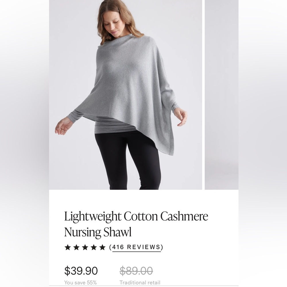 Quince Lightweight Cotton Cashmere Nursing Shawl in Heather Grey